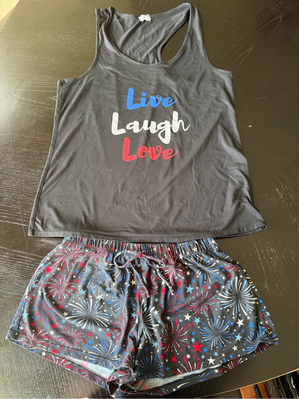 Catherine Malandrino Firework Print Elastic Waist Pajamas set Live Laugh Love